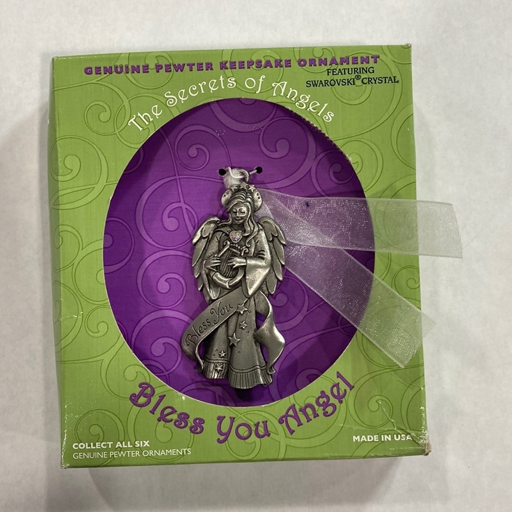 Gloria‎ Duchin pewter bless you angel ornament Swarovski crystal